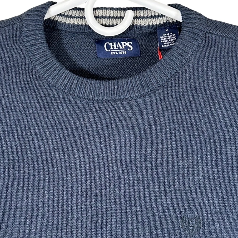 Chaps Mens Navy Heather Cotton Crewneck Sweater New Size Medium Preppy Dress